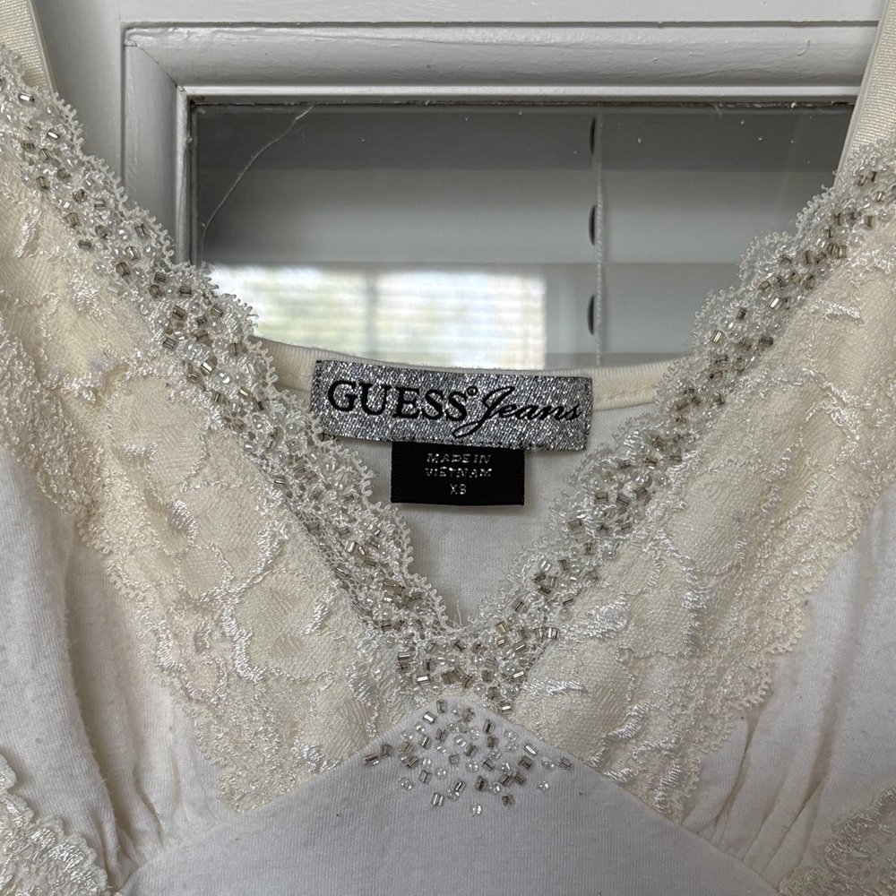 Authentic Early 2000s GUESS Jeans Jeweled Lace Tank Top - Picture 2 of 3